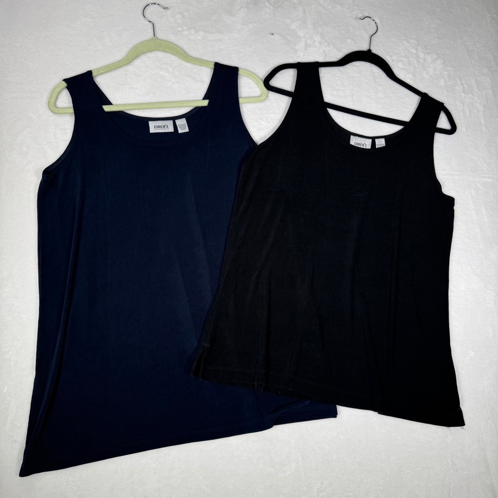 Chicos Travelers Tank Top Lot 2 Pack Womens Size XL 3 Black Navy Acetate Spandex
